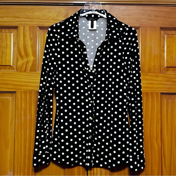 BCBGMaxazria Black/White Polka Dot Top Size Medium - Picture 2 of 11